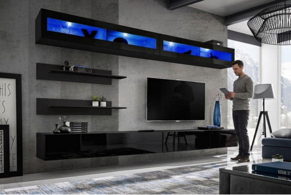 Soggiorno mobile a parete 2x set di mobili in legno mobile porta TV nuovo