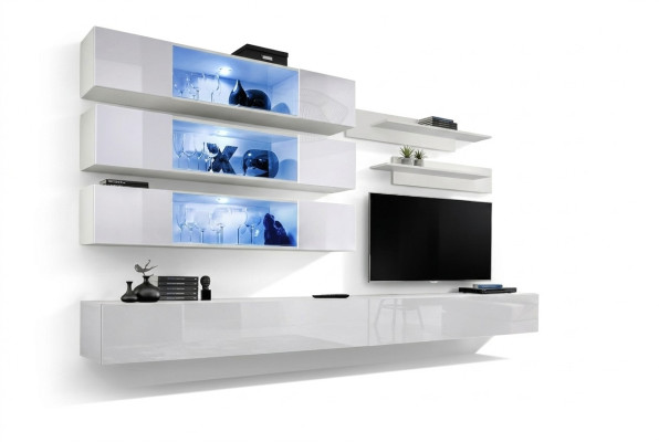 Designer Set 7 pezzi. Parete attrezzata di lusso, mobile parete per soggiorno in legno. Arredamento.