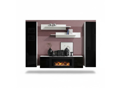 Mobile porta TV con camino, librerie da parete design per soggiorno, armadietto a parete in legno.