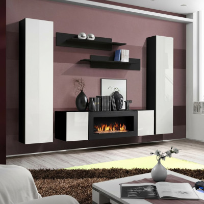 Mobili da soggiorno completi, parete attrezzata, credenza, mensole a muro, arredamento di lusso.