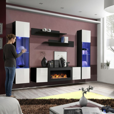 Mobile soggiorno di lusso moderno con design sospeso, credenza e arredamento.