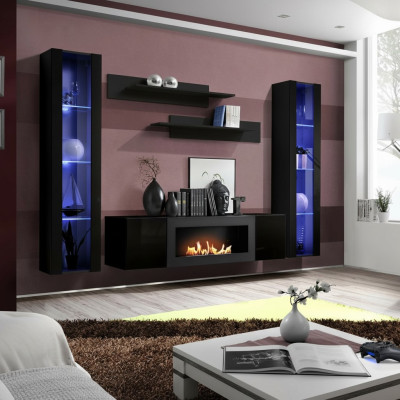 Set completo 5 pezzi Luxury living wall nero Designer parete appesa in legno mobile