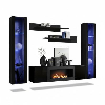 Set completo 5 pezzi Luxury living wall nero Designer parete appesa in legno mobile