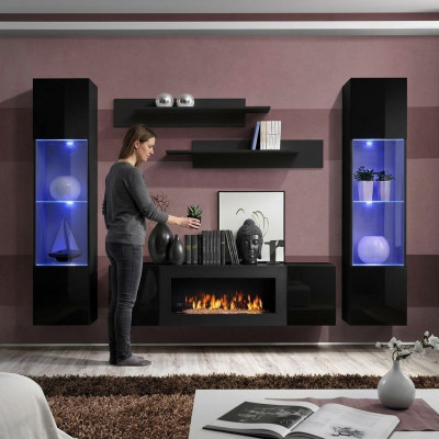 Designer Mobile TV nero in legno Vetrina appesa Scaffale di lusso Credenza a parete Regali