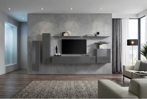 Set parete attrezzata completo, arredamento di lusso per soggiorno, mobile TV design.