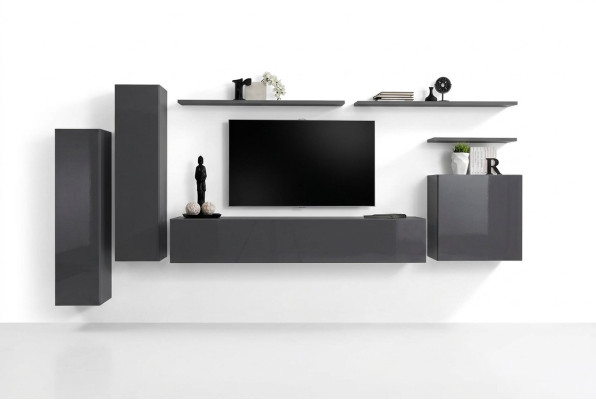 Set parete attrezzata completo, arredamento di lusso per soggiorno, mobile TV design.