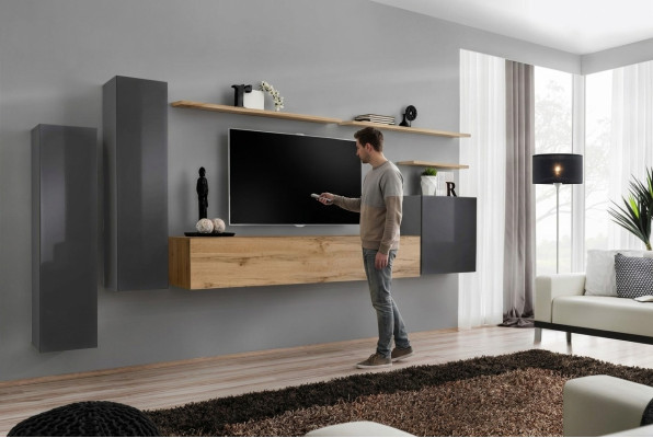 Designer parete attrezzata in legno di lusso per soggiorno, mobile TV, mensola a parete completamente nuova.
