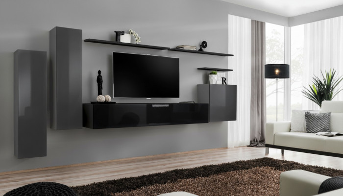 Salotto di lusso con mobili design moderni Grigio parete attrezzata Porta TV Mensola a muro