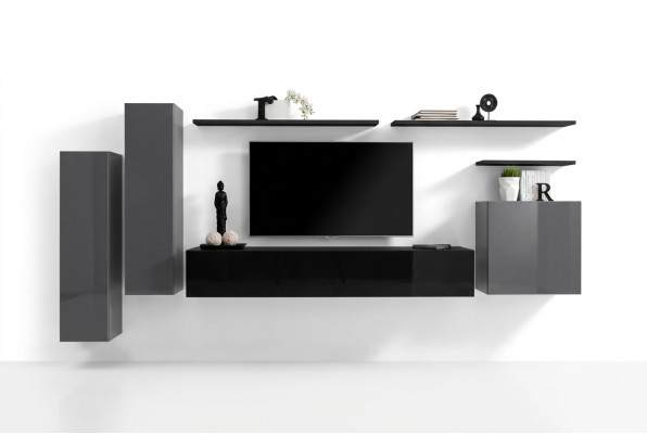Salotto di lusso con mobili design moderni Grigio parete attrezzata Porta TV Mensola a muro
