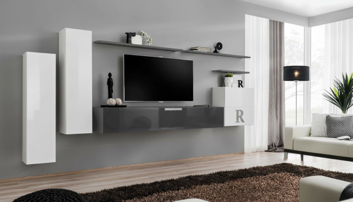 Set di mobili per soggiorno moderni in legno con TV stand, armadio e parete attrezzata da 7 pezzi.