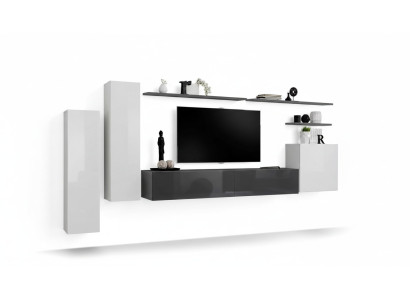 Set di mobili per soggiorno moderni in legno con TV stand, armadio e parete attrezzata da 7 pezzi.