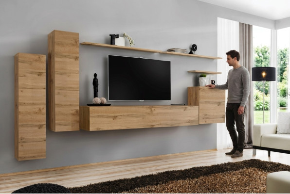 Marrone parete attrezzata arredamento moderno soggiorno mensole design nuovo supporto TV.