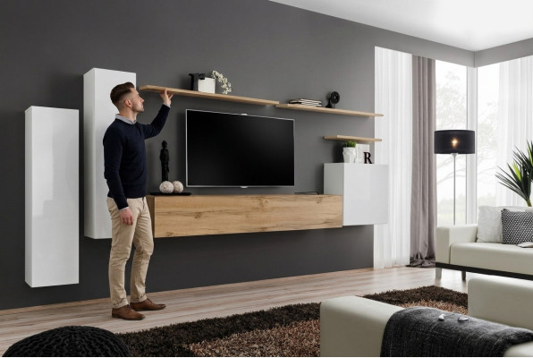 Set di mensole a parete per parete con parete 7 pezzi, mobili da soggiorno di lusso moderni.