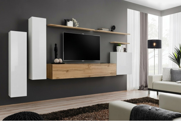 Set di mensole a parete per parete con parete 7 pezzi, mobili da soggiorno di lusso moderni.