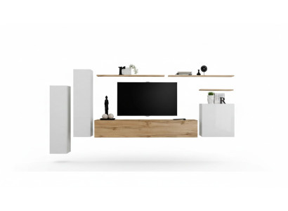 Set di mensole a parete per parete con parete 7 pezzi, mobili da soggiorno di lusso moderni.