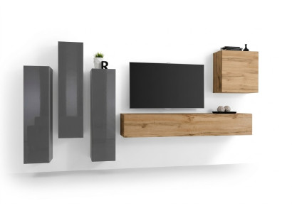 Set di pareti attrezzate moderne 5 pezzi grigie in legno per soggiorno, mobile tv, nuovo.