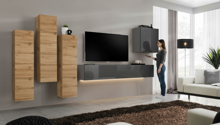 Set di lusso parete attrezzata 5 pezzi. Arredamento soggiorno rtv mobile TV Grigio