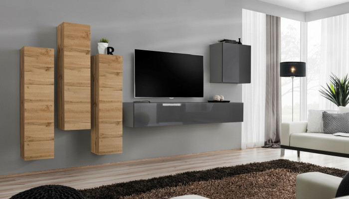 Set di lusso parete attrezzata 5 pezzi. Arredamento soggiorno rtv mobile TV Grigio