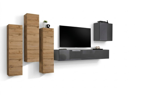 Set di lusso parete attrezzata 5 pezzi. Arredamento soggiorno rtv mobile TV Grigio