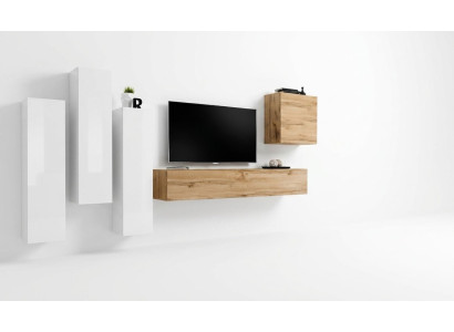 Mobile porta TV moderno in legno, mobile soggiorno marrone, armadio a muro nuovo, parete attrezzata.