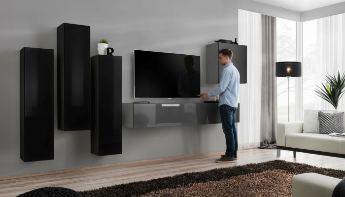Grigio supporto TV credenza lusso parete attrezzata arredamento soggiorno moderno completo