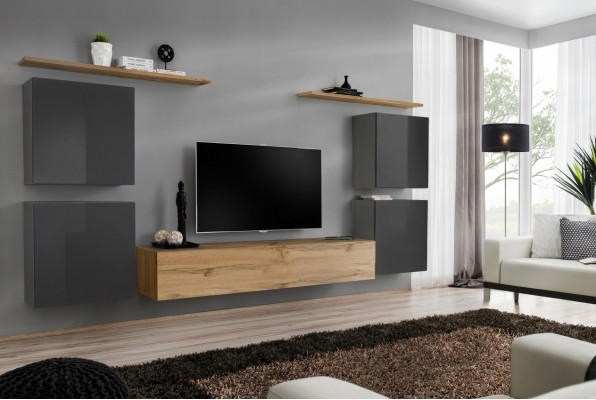 Mobile soggiorno di lusso completo 7 pezzi Mensola da parete design marrone Soggiorno Staffa per TV