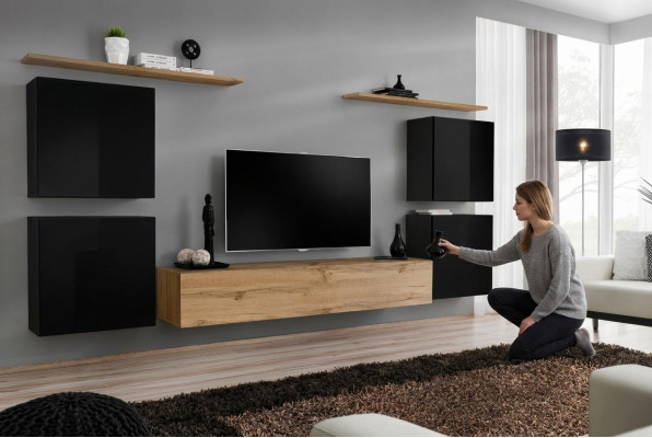 Mobile parete Armadio Scaffale da parete Legno Mobili da soggiorno Supporto TV Design Credenza