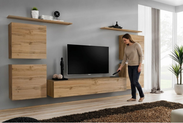 Mobile parete di design Scaffale Soggiorno in legno. Stand TV. Mensole da parete. Nuovi mobili in legno.