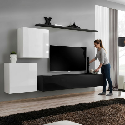 Mobile porta TV in legno completo di 4 pezzi di lusso Nuovo 2x armadio da parete Design Stand TV.