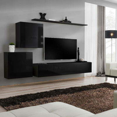 Soggiorno Set da parete soggiorno nero credenza mensole a muro Set da 4 pezzi pensile da parete