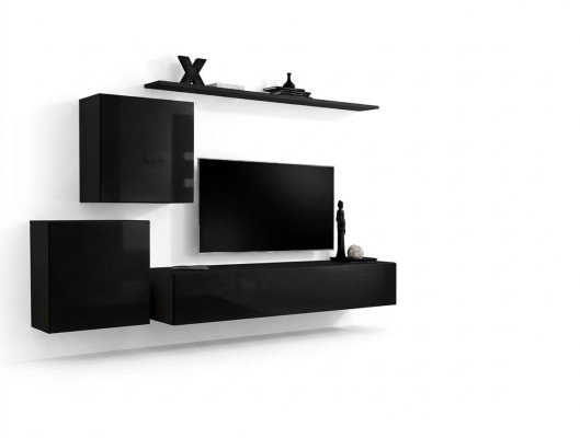 Soggiorno Set da parete soggiorno nero credenza mensole a muro Set da 4 pezzi pensile da parete