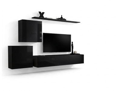 Soggiorno Set da parete soggiorno nero credenza mensole a muro Set da 4 pezzi pensile da parete