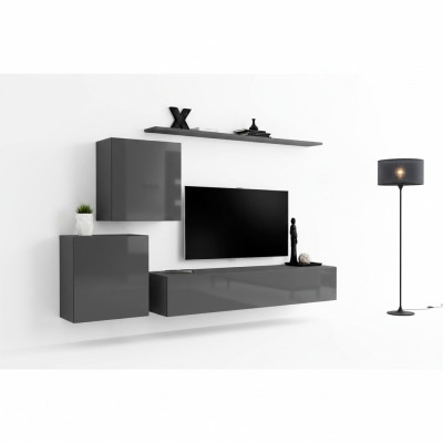 Soggiorno stile moderno pareti attrezzate 4 pezzi set credenza grigia mensola nuovo