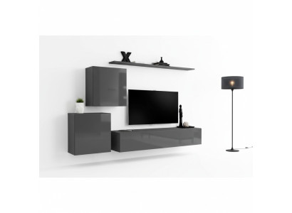 Soggiorno stile moderno pareti attrezzate 4 pezzi set credenza grigia mensola nuovo
