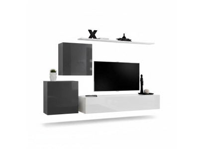 Soggiorno Set salotto 4 pezzi stile Moderno Lowboard mensola bianca armadietto a parete