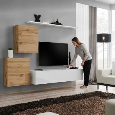Set soggiorno 4 pezzi: mensola a muro, credenza, parete attrezzata, 2x pensili, design nuovo.