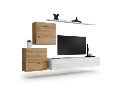 Set soggiorno 4 pezzi: mensola a muro, credenza, parete attrezzata, 2x pensili, design nuovo.