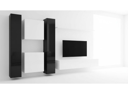 Mobile TV in bianco con parete attrezzata, armadio a muro, mobili da soggiorno dal design, tavolino TV, credenza