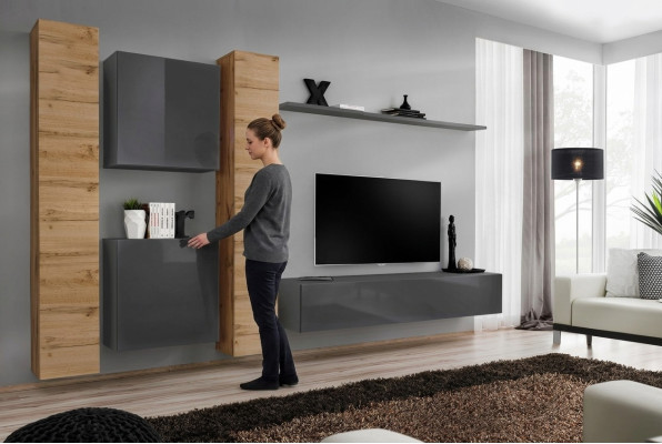 Designer parete attrezzata a parete Mensole in legno Mobili in legno di lusso per il soggiorno Stile di mobili in legno moderno