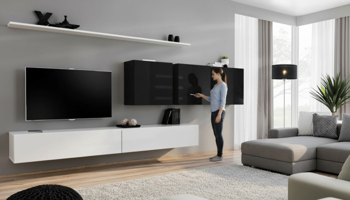 Mobile porta TV bianco 2x, credenza, mobile da soggiorno, armadio a parete, designatore.