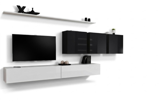 Mobile porta TV bianco 2x, credenza, mobile da soggiorno, armadio a parete, designatore.