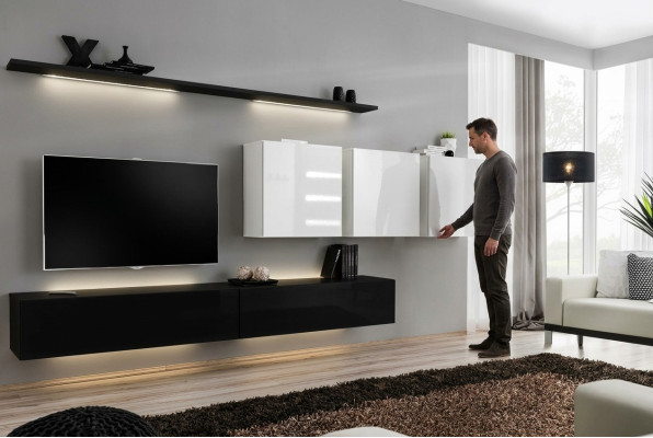 Mobili da soggiorno moderni di design in legno nero, mobile porta TV