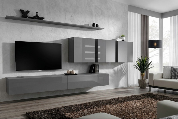 Mobile TV moderno grigio, credenza da designer, mobile in legno, armadio, armadio a parete.