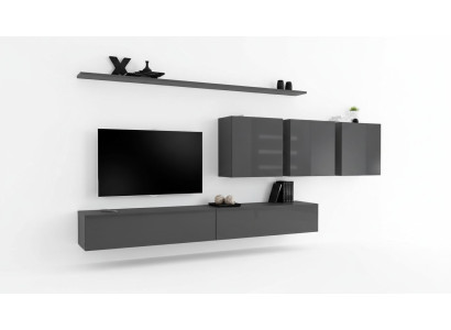 Mobile TV moderno grigio, credenza da designer, mobile in legno, armadio, armadio a parete.