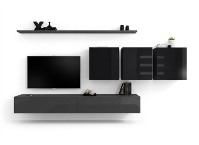 Mobile soggiorno grigio completo 7 pezzi, mobile in legno design credenza libreria a parete.