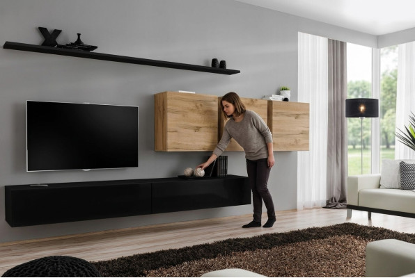 Set completo di 7 pezzi, mobile porta TV sideboard, mobili da soggiorno moderni.