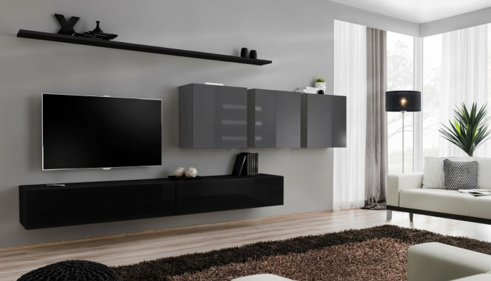Mobili da soggiorno con design per TV, 3 armadi a parete, mobile porta TV, 7 pezzi.