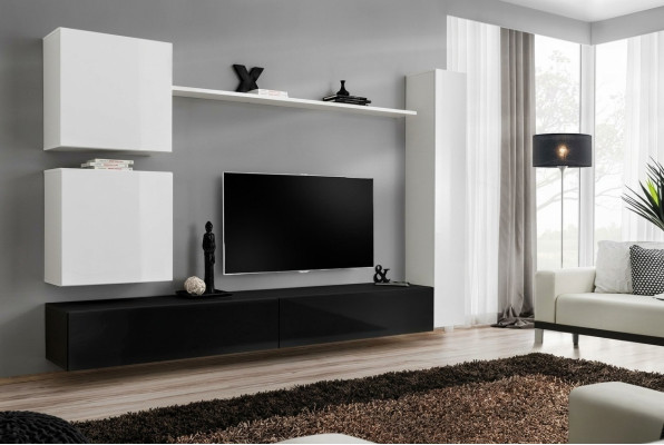 Mobile porta TV in stile designer con 3 armadi e 6 pezzi in legno.