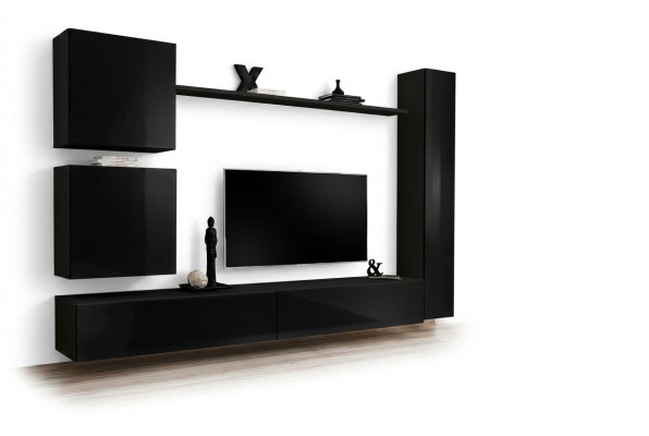 Lussuoso set di mobili in legno nero per parete, composto da 6 pezzi. Mobili da soggiorno di design.