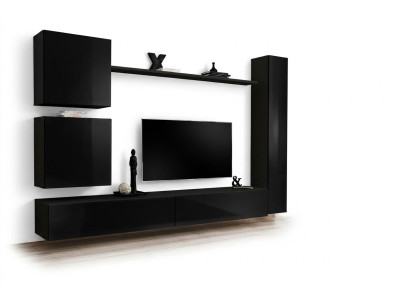 Lussuoso set di mobili in legno nero per parete, composto da 6 pezzi. Mobili da soggiorno di design.
